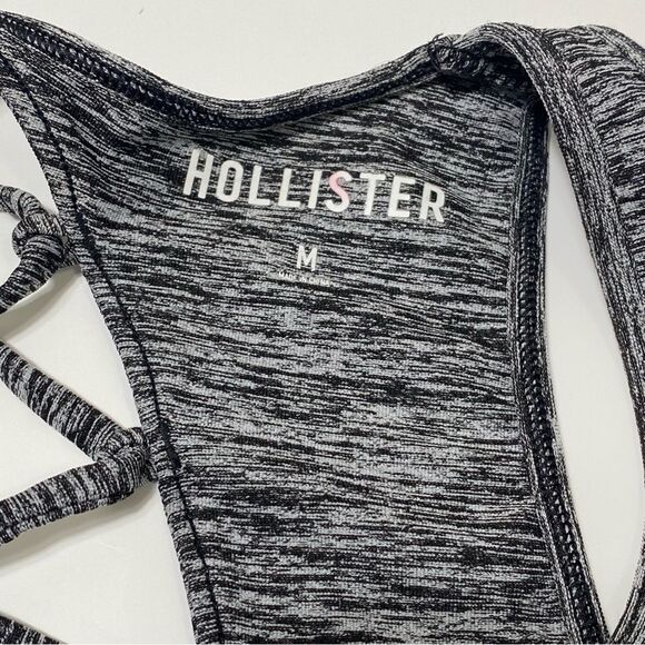 Holister Open Back Chriscross Black & Gray Spacedye Spots Bra Women's Size M - Picture 14 of 15